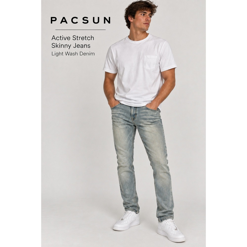 PacSun Active Stretch Skinny Jeans Light Wash Denim 30x30 Mens